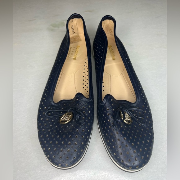 BALDININI WOMENS LEATHER NAVY BLUE FLATS SZ EU 39 - Picture 3 of 7